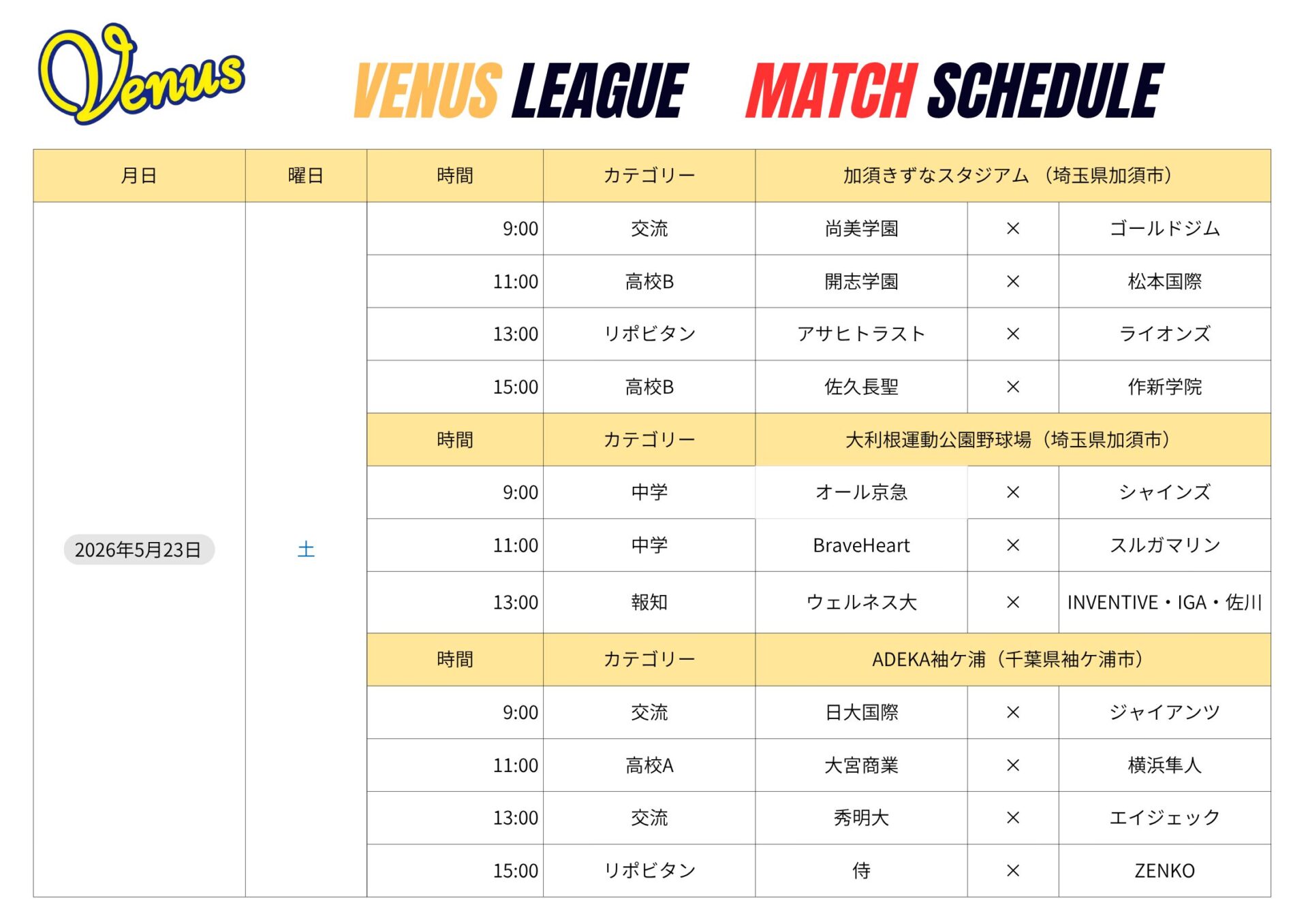 5月日程 | 関東女子硬式野球連盟ホームぺージ