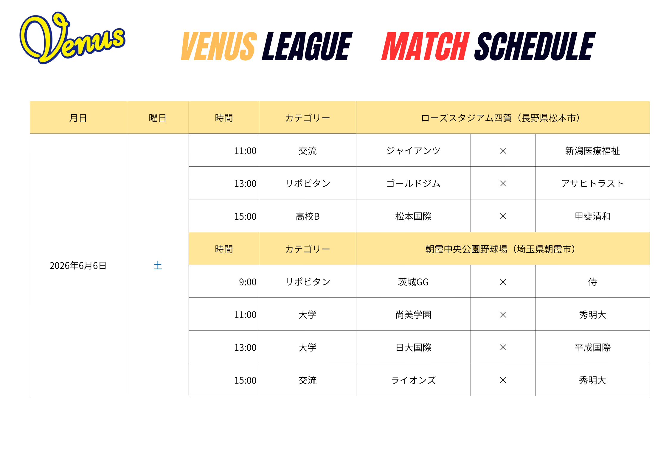 6月日程 | 関東女子硬式野球連盟ホームぺージ