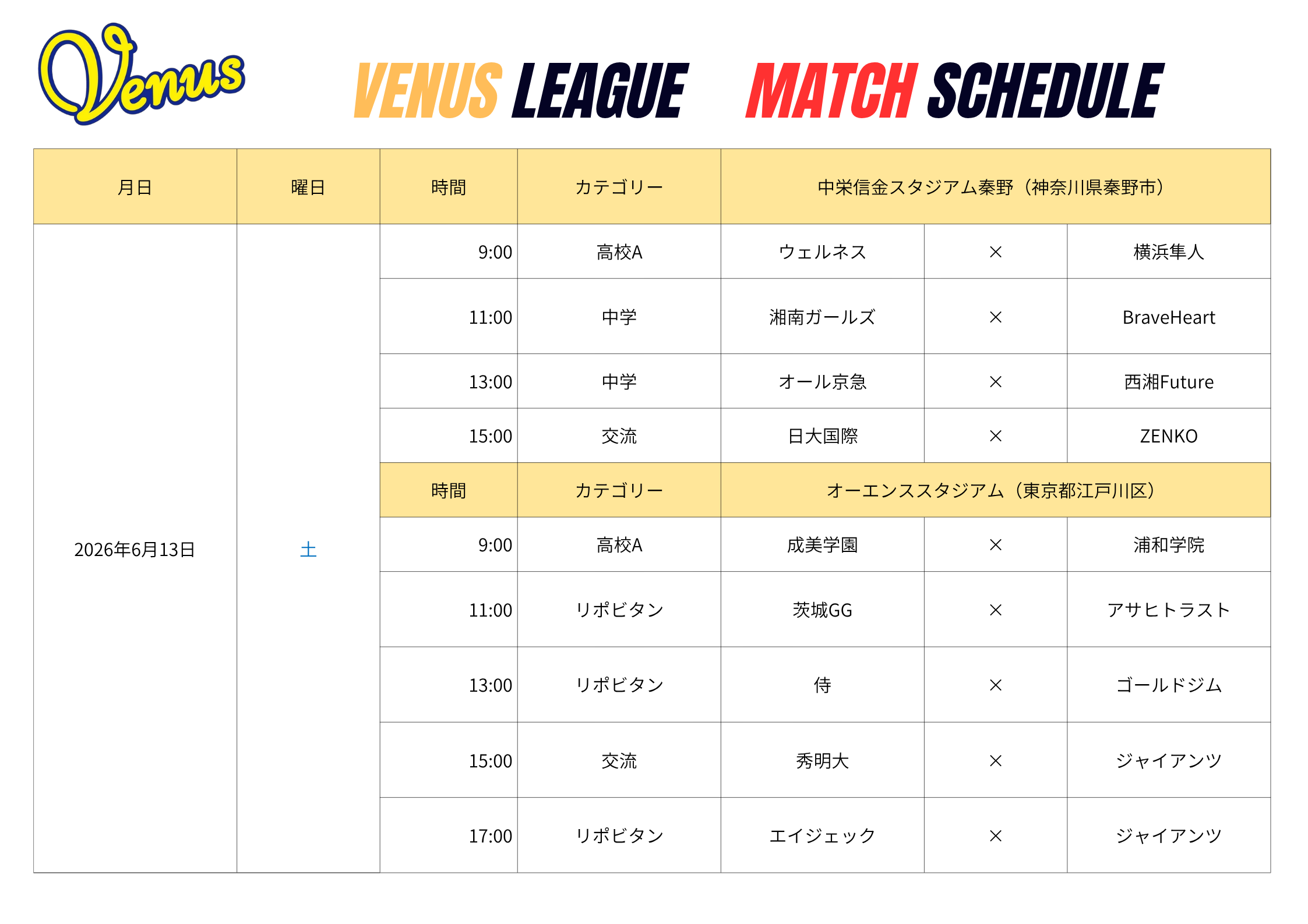 6月日程 | 関東女子硬式野球連盟ホームぺージ