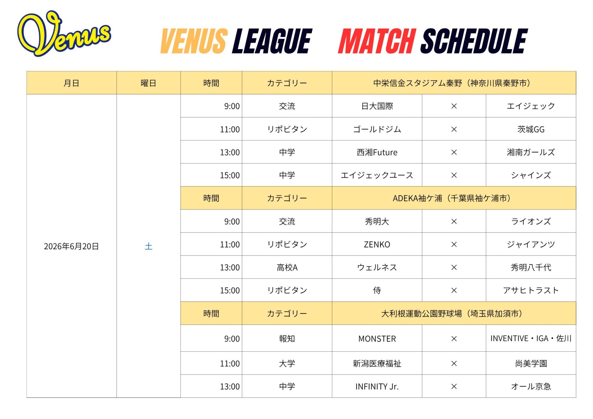 6月日程 | 関東女子硬式野球連盟ホームぺージ