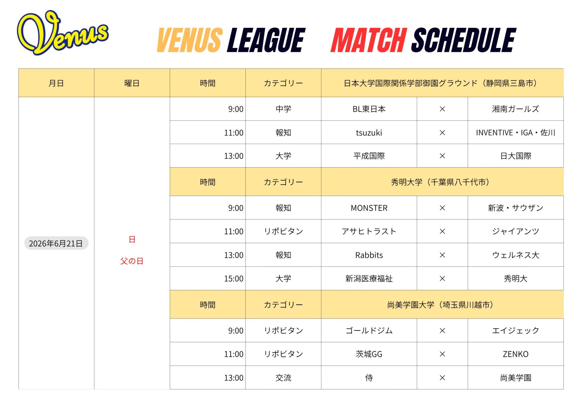 6月日程 | 関東女子硬式野球連盟ホームぺージ