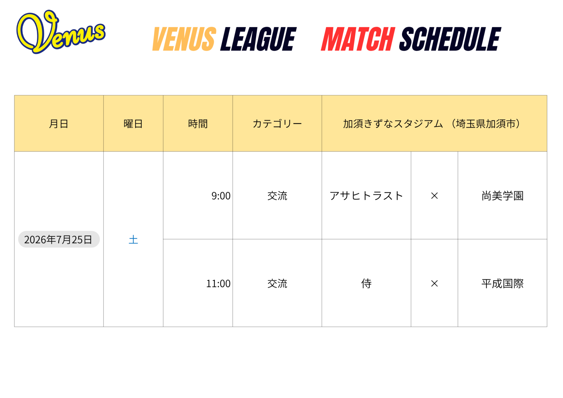 7月日程 | 関東女子硬式野球連盟ホームぺージ