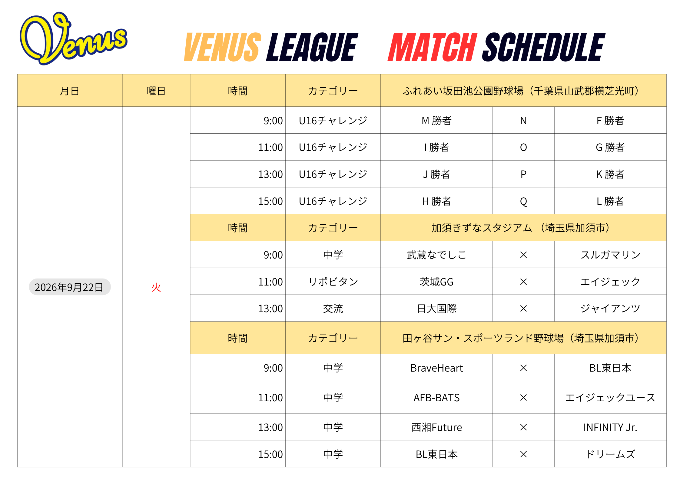 9月日程②+10月3.4日日程 | 関東女子硬式野球連盟ホームぺージ