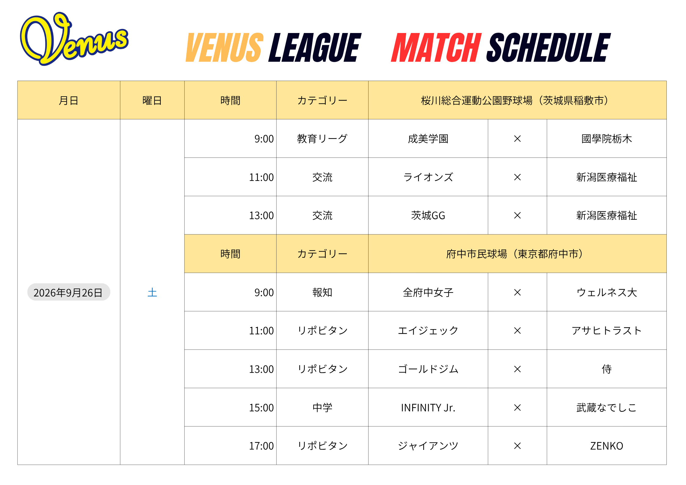 9月日程②+10月3.4日日程 | 関東女子硬式野球連盟ホームぺージ