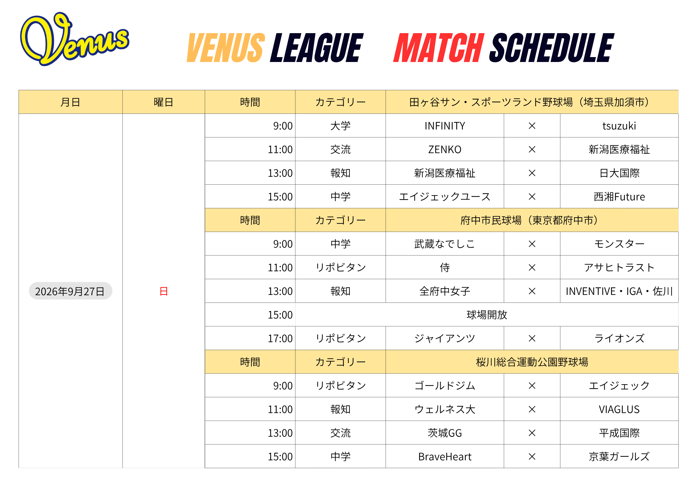 9月日程②+10月3.4日日程 | 関東女子硬式野球連盟ホームぺージ