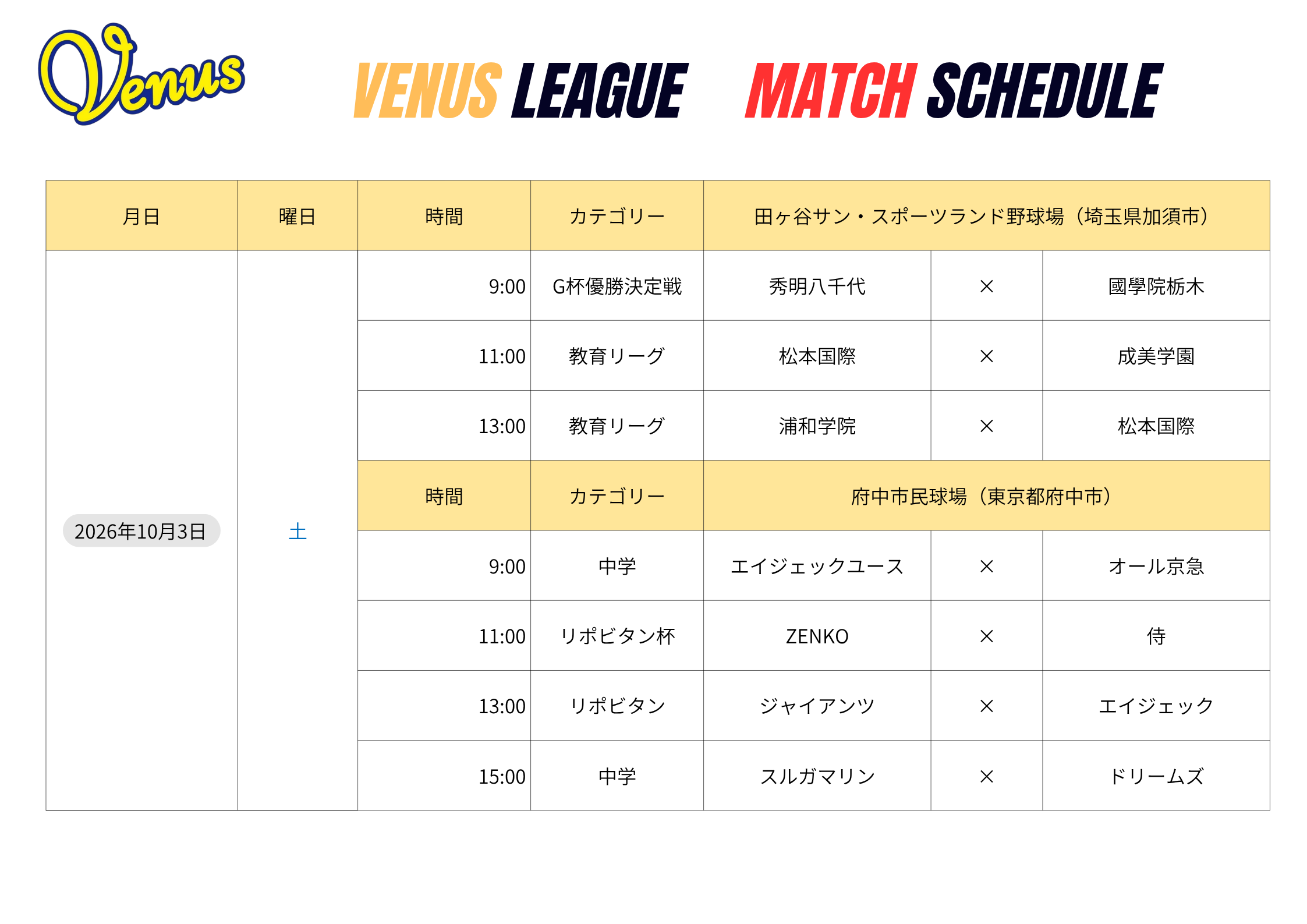 9月日程②+10月3.4日日程 | 関東女子硬式野球連盟ホームぺージ
